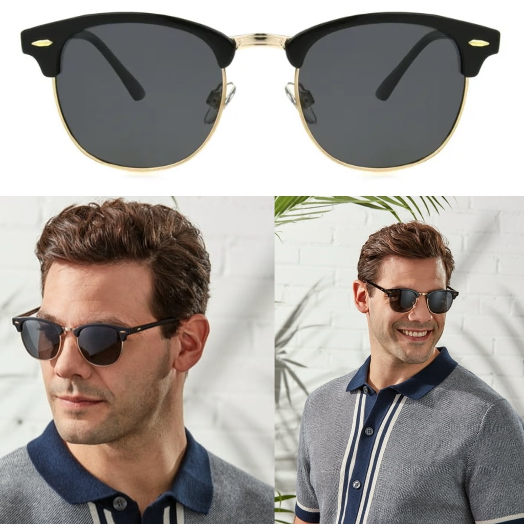 Foster Grant Men's Fashion Polarized Sunglasses Gold Black Clubmaster Style